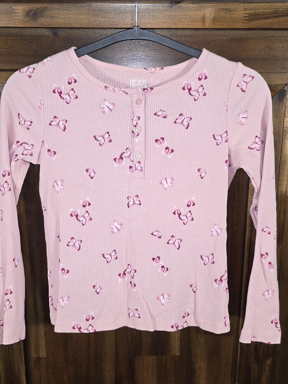 Carter's Pink Butterfly Waffle Henley Long Sleeve Top